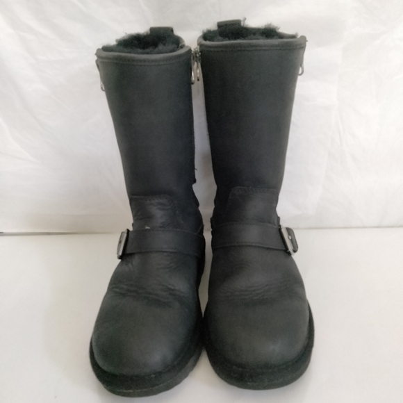 UGG Kids Kaila Boot size 13 Black Leather Shearling Lined - Picture 4 of 16